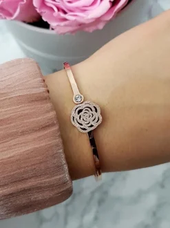 Outlet Boto Damska Bransoleta Stalowa Kwiat Różowe Złoto FlowerTail