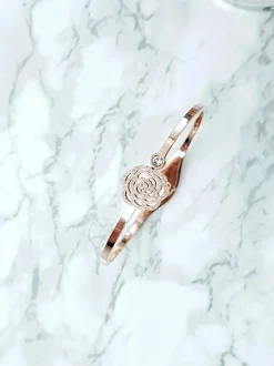 Outlet Boto Damska Bransoleta Stalowa Kwiat Różowe Złoto FlowerTail