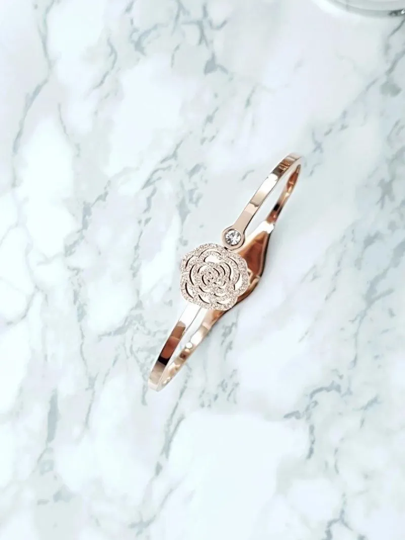 Outlet Boto Damska Bransoleta Stalowa Kwiat Różowe Złoto FlowerTail