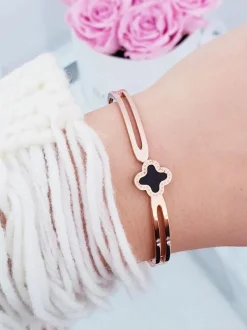 Bransoletki>Boto Damska Bransoleta Stalowa Z Kwiatkiem Różowe Złoto Neo