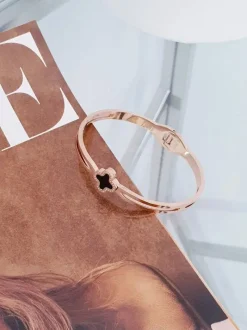 Bransoletki>Boto Damska Bransoleta Stalowa Z Kwiatkiem Różowe Złoto Neo