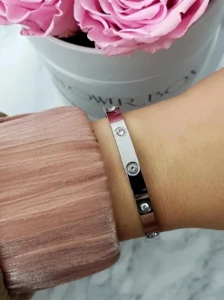 Bransoletki>Boto Damska Bransoleta Stalowa Z Cyrkoniami Srebrna 6mm Valerii