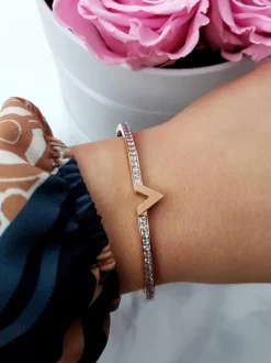 Discount Damska Bransoleta Stalowa Cyrkonie Różowe Złoto Milo Bransoletki