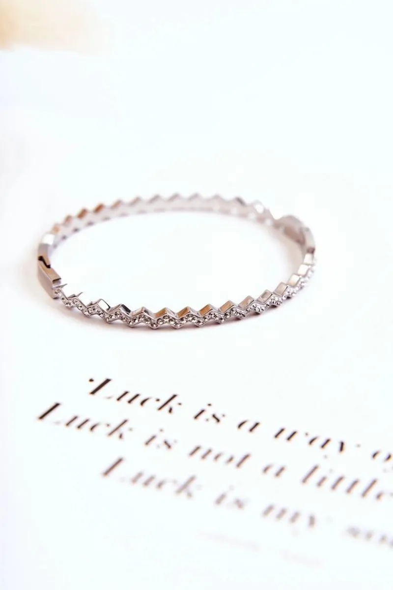 Discount Glam Chic Damska Bransoleta Stalowa Z Cyrkoniami Srebrna Crown