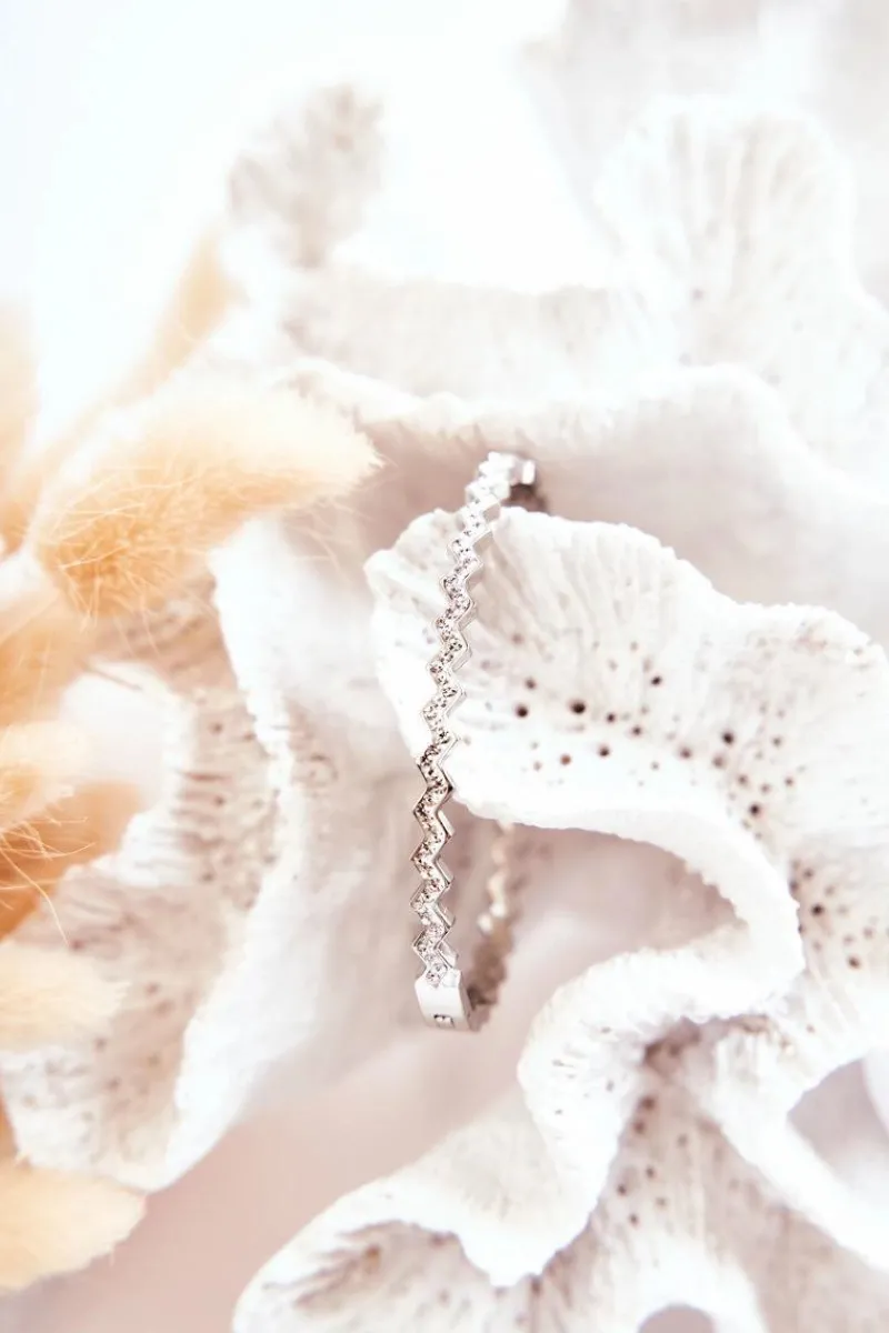 Discount Glam Chic Damska Bransoleta Stalowa Z Cyrkoniami Srebrna Crown