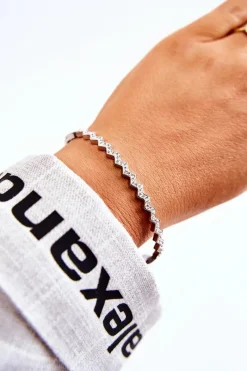 Discount Glam Chic Damska Bransoleta Stalowa Z Cyrkoniami Srebrna Crown