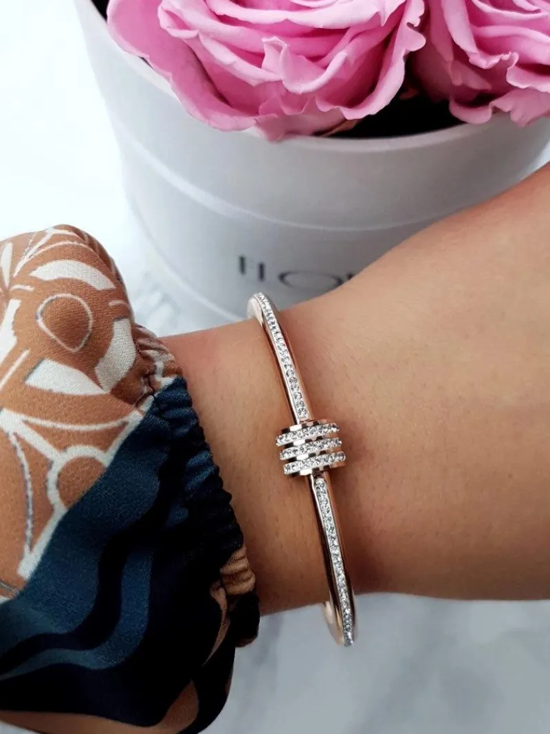 Bransoletki>Boto Damska Bransoleta Stalowa Z Cyrkoniami Różowe Złoto Ferni