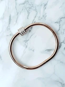 Bransoletki>Boto Damska Bransoleta Stalowa Z Cyrkoniami Różowe Złoto Ferni