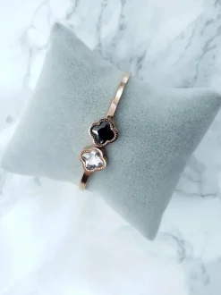 Clearance Boto Damska Bransoleta Stalowa Z Dwoma Cyrkoniami Różowe Złoto Beluci