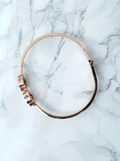 Clearance Boto Damska Bransoleta Stalowa Z Dwoma Cyrkoniami Różowe Złoto Beluci