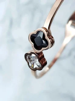 Clearance Boto Damska Bransoleta Stalowa Z Dwoma Cyrkoniami Różowe Złoto Beluci