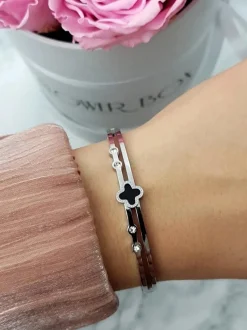 Bransoletki>Boto Damska Bransoleta Stalowa Z Czterema Cyrkoniami Srebrna Avior