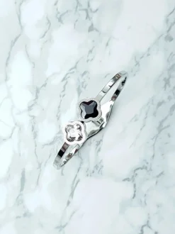 Sale Damska Bransoleta Stalowa Z Dwoma Cyrkoniami Srebrny Beluci Bransoletki