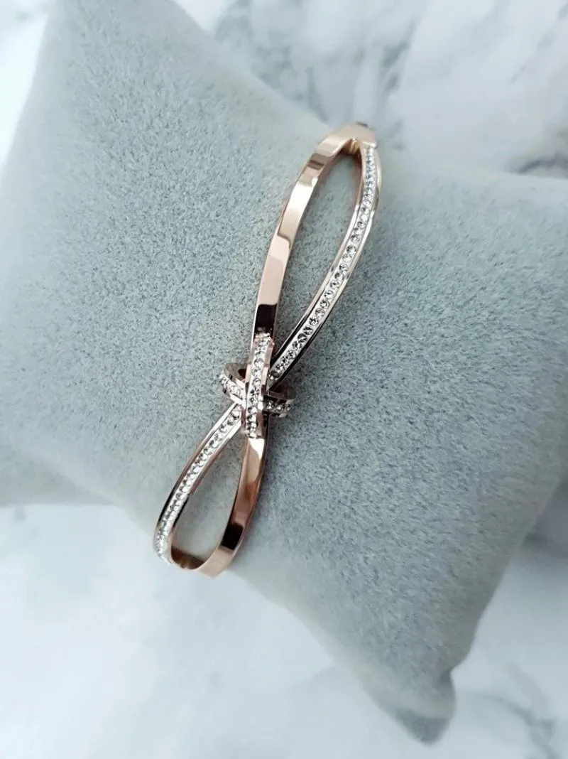 Bransoletki>Boto Damska Bransoleta Stalowa Cyrkonie Różowe Złoto Seri