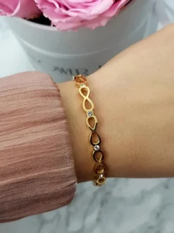 New Damska Bransoleta Stalowa Z Cyrkonią Nieskończoność Złota Glam Bransoletki