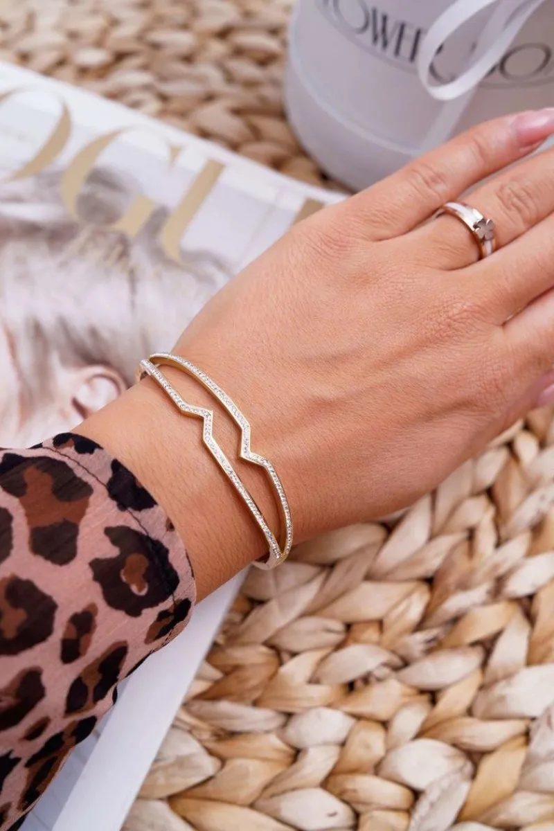 Sale Damska Bransoleta Stalowa Z Cyrkoniami Złota Grenn Bransoletki