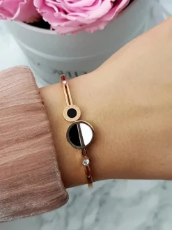 Hot Boto Damska Bransoleta Stalowa Cyrkonie Rzymskie Cyfry Różowe Złoto Wega