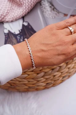 Bransoletki>Glam Chic Damska Bransoleta Stalowa Z Cyrkoniami Różowe Złoto Crown