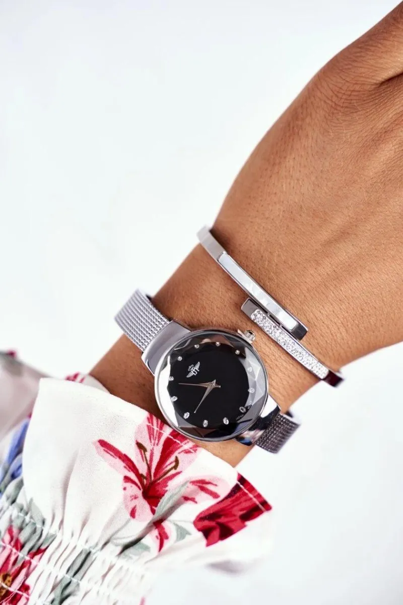 Bransoletki>Glam Chic Damska Bransoleta Stalowa Z Cyrkoniami Srebrna Sekvana