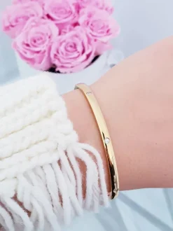 New Damska Bransoleta Stalowa Z Cyrkoniami Złota Ursa Bransoletki