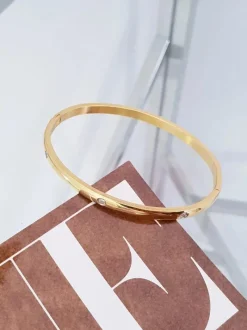 New Damska Bransoleta Stalowa Z Cyrkoniami Złota Ursa Bransoletki