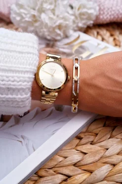 Clearance Boto Damska Bransoleta Stalowa Z Cyrkoniami Złota Etienne