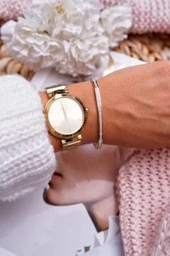 New Damska Bransoleta Stalowa Z Cyrkoniami Złota Debi Bransoletki