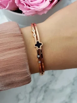 Online Damska Bransoleta Stalowa Z Czterema Cyrkoniami Różowe Złoto Avior Bransoletki