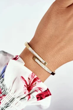 Sale Glam Chic Damska Bransoleta Stalowa Z Cyrkoniami Złota Sekvana