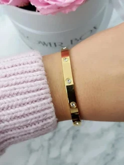 Outlet Boto Damska Bransoleta Stalowa Z Cyrkoniami Złota 6mm Valerii