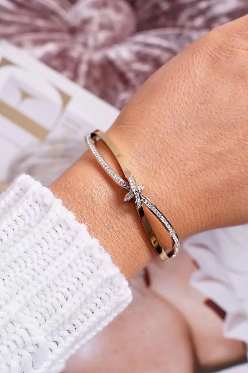 Best Damska Bransoleta Stalowa Z Cyrkoniami Złota Fergu Bransoletki