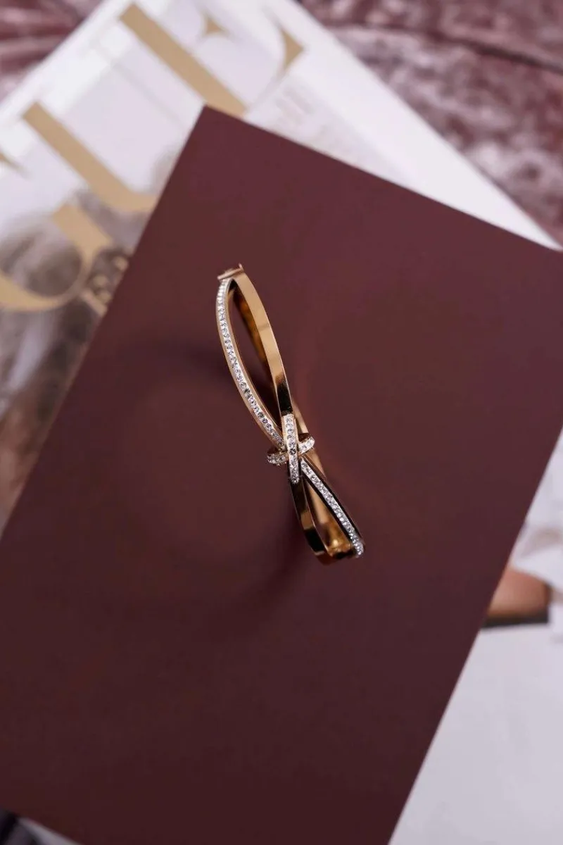 Best Damska Bransoleta Stalowa Z Cyrkoniami Złota Fergu Bransoletki