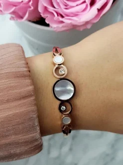 Bransoletki>Boto Damska Bransoleta Stalowa Perłowe Kamienie Różowe Złoto Dione