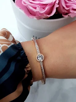 Hot Boto Damska Bransoleta Stalowa Kryształy Cyrkonie Różowe Złoto Quento