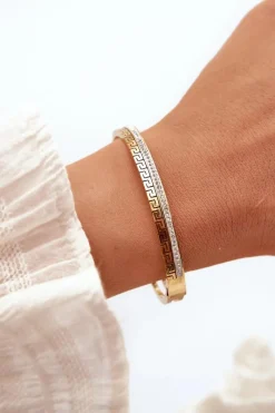 Discount Glam Chic Damska Bransoleta Z Cyrkoniami Stal Nierdzewna Złota