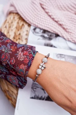 Online Boto Damska Bransoleta Z Cyrkoniami Różowe Złoto Koniczyna Kirby