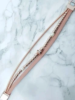 Damska Bransoleta Z Koralikami I Cyrkoniami Różowa Bella Bransoletki