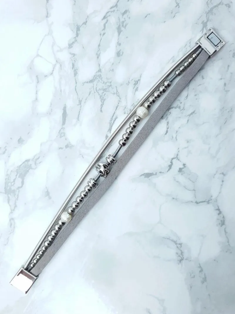 Bransoletki>Boto Damska Bransoleta Z Koralikami I Cyrkoniami Srebrna Bella