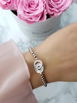 Hot Boto Damska Bransoleta Z Koralików Dwa Kółka Srebrna Atria