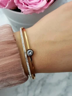 Bransoletki>Boto Damska Bransoleta Złota Stalowa Cyrkonie Kryształ Demeter