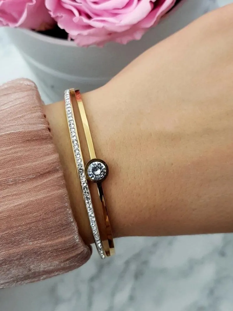 Bransoletki>Boto Damska Bransoleta Złota Stalowa Cyrkonie Kryształ Demeter