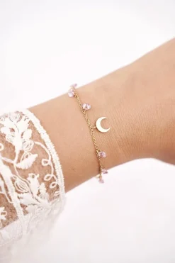 Best Boto Damska Bransoletka Celebrytka Złota Księżyc Różowe Cyrkonie Chloë