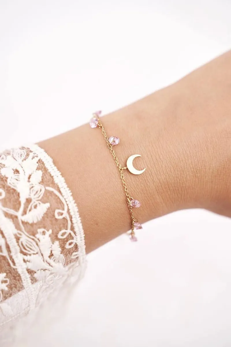 Best Boto Damska Bransoletka Celebrytka Złota Księżyc Różowe Cyrkonie Chloë