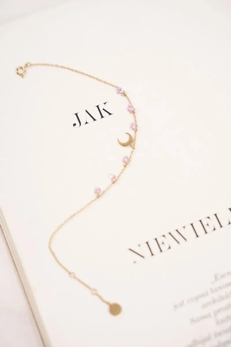 Best Boto Damska Bransoletka Celebrytka Złota Księżyc Różowe Cyrkonie Chloë