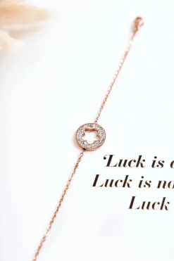 Damska Bransoletka Celebrytka Kwiat I Cyrkonie Różowe Złoto Bransoletki