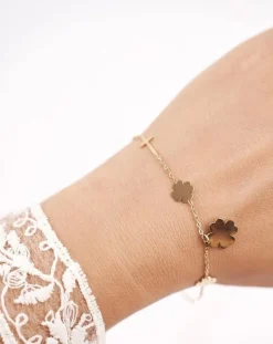 Boto Damska Bransoletka Celebrytka Złota Koniczynki Krzyże Pray