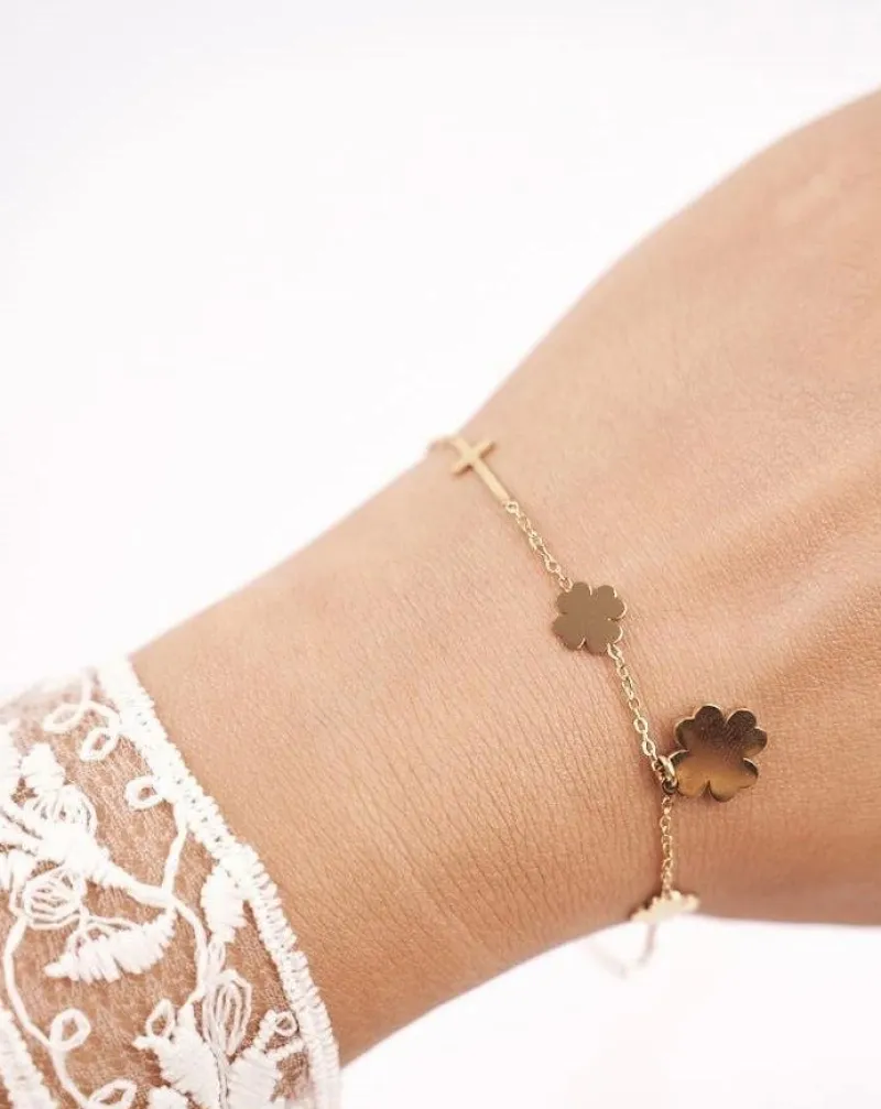 Boto Damska Bransoletka Celebrytka Złota Koniczynki Krzyże Pray