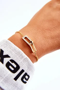 Outlet Damska Bransoletka Celebrytka Stalowa Z Cyrkoniami Złota Bransoletki