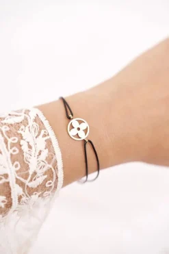 Damska Bransoletka Czarny Sznurek Celebrytka Złota Koniczynka Clara Bransoletki