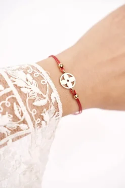 Bransoletki>Boto Damska Bransoletka Czerwony Sznurek Celebrytka Złota Koniczynka Clara